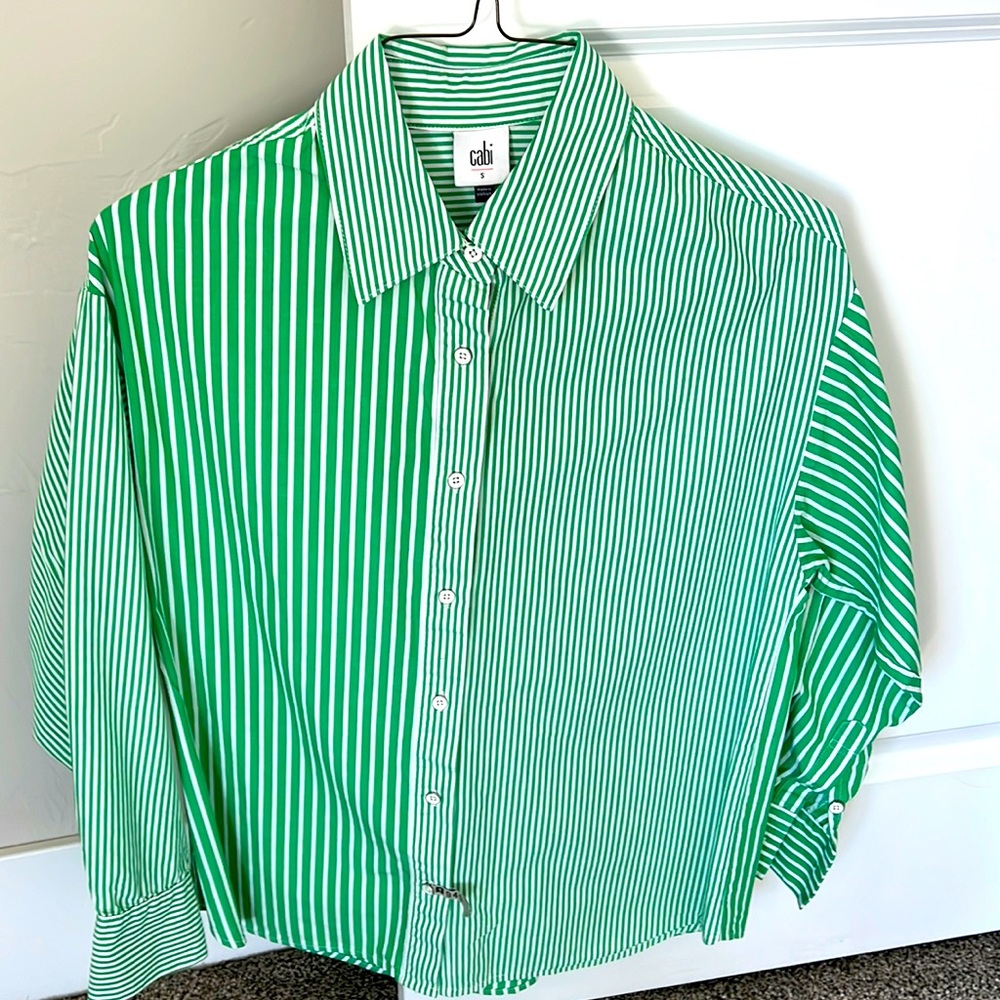 Cabi like new green striped Dad Shirt SMALL Spring 2023 #6292.